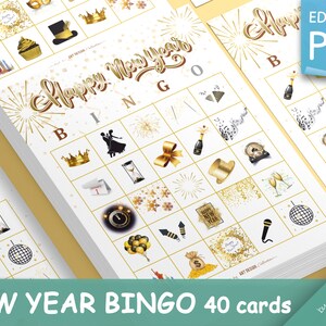 FELIZ ANO NOVO Bingo • 40 Cartões para Imprimir • Jogo de Natal Bingo de Férias Festa de Natal Festa de Férias Jogos de Férias Jogo de bingo de Natal