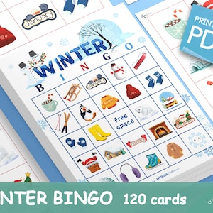 BINGO DE INVIERNO • 120 tarjetas imprimibles • Juego navideño Bingo festivo Fiesta navideña Fiesta navideña Juegos festivos Juego de bingo navideño