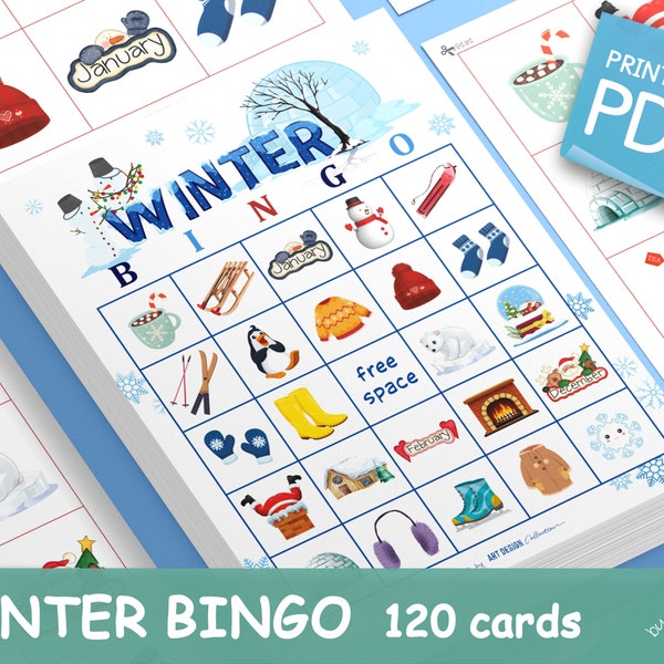 WINTER BINGO • 120 Printable Cards • Christmas Game Holiday Bingo Christmas Party Holiday Party Holiday games Xmas bingo game