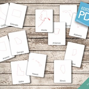UNITED STATES MAPS • 153 Editable Montessori Cards • Flash Cards ...