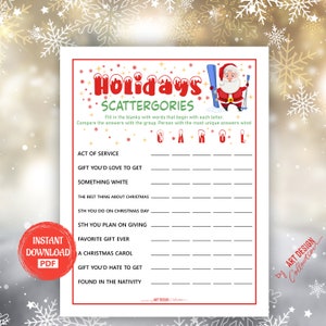 Jogo de SCATTERGORIES DE FÉRIAS DE NATAL • Jogo de Natal Festa de Natal Jogos de festa de Natal Jogo de bingo de Natal Jogos de impressão de Natal