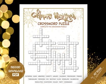 Happy New Year CROSSWORD PUZZLE Game • Christmas Game Holiday Christmas Party Holiday games Xmas bingo game Christmas Printable Games