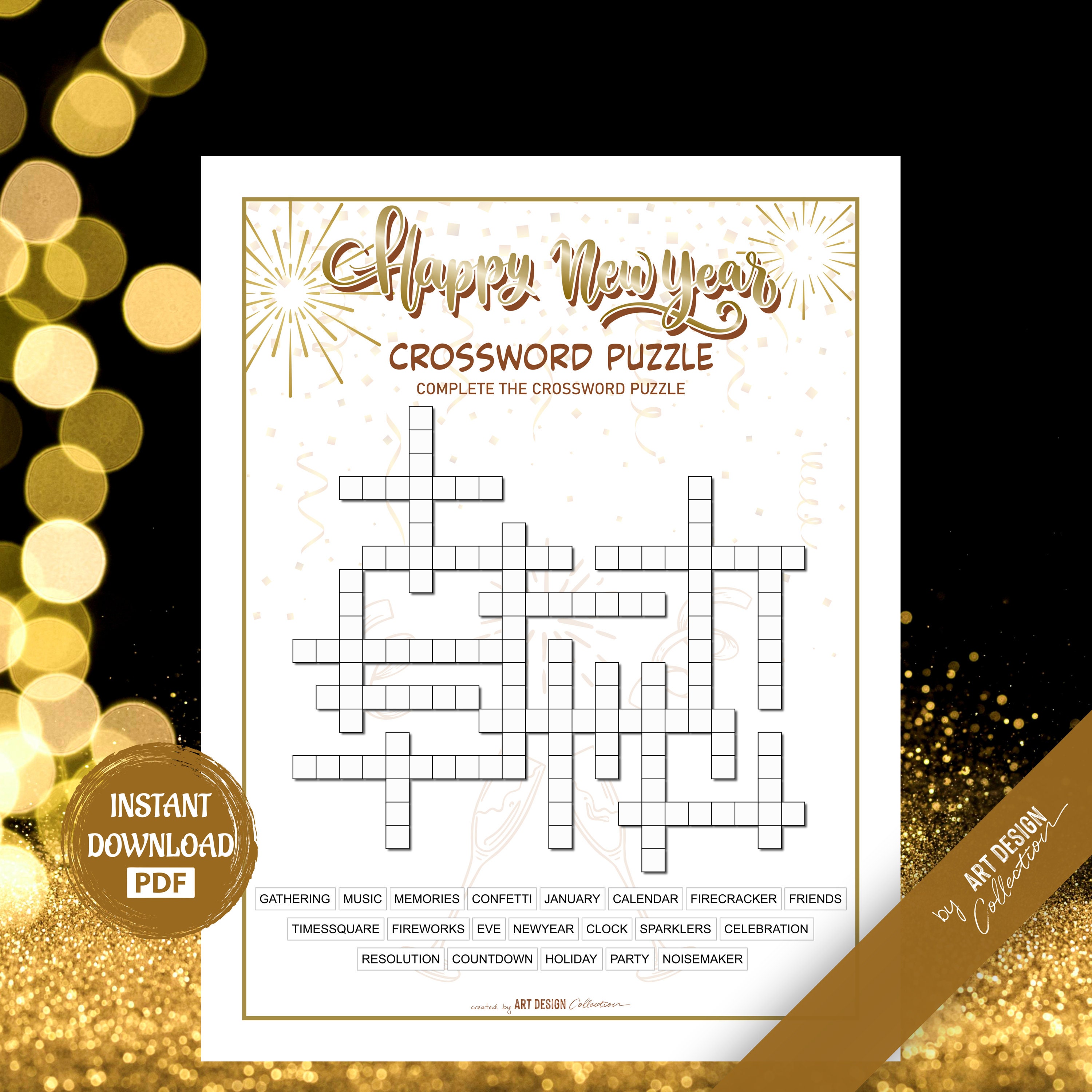 Happy New Year CROSSWORD PUZZLE Game Christmas Game Holiday - Etsy