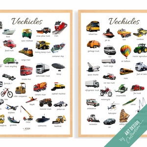 2 FAHRZEUGE POSTER • Montessori Poster • Montessori Homeschooling Lernen Kinder Kinderzimmer Vorschule Spielzeug Transport