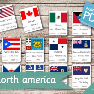 NORTH AMERICA FLAGS • 41 Montessori Cards • Flash Cards  Nomenclature FlashCards Pdf Printable Cards preschool