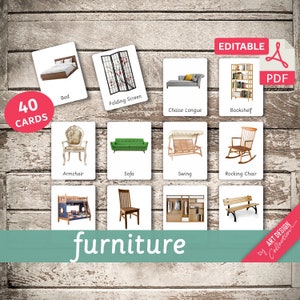 FURNITURE (real pictures) • 40 Editable Montessori Cards • Flash Cards Nomenclature FlashCards Pdf Printable Cards Montessori Toys preschool