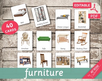 MUEBLES (fotos reales) • 40 Tarjetas Montessori Editables • Tarjetas Flash Nomenclatura FlashCards Pdf Tarjetas Imprimibles Juguetes Montessori Preescolar