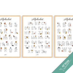 3 POSTER FÜR ALPHABET-VERFOLGUNG • 3 Montessori Poster • Montessori Homeschooling Lernposter für das Kinderzimmer Vorschule
