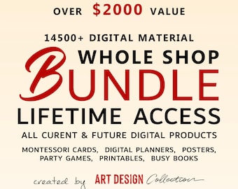 Whole Shop Bundle • Montessori cards Digital planners Busy books Party games Posters Flashcard Mega bundle