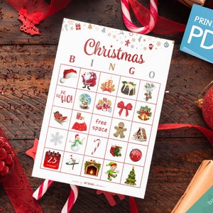 CHRISTMAS BINGO 30 Printable Cards Christmas Game Holiday Bingo Christmas Party Holiday Party Holiday games Xmas bingo game imagem 3