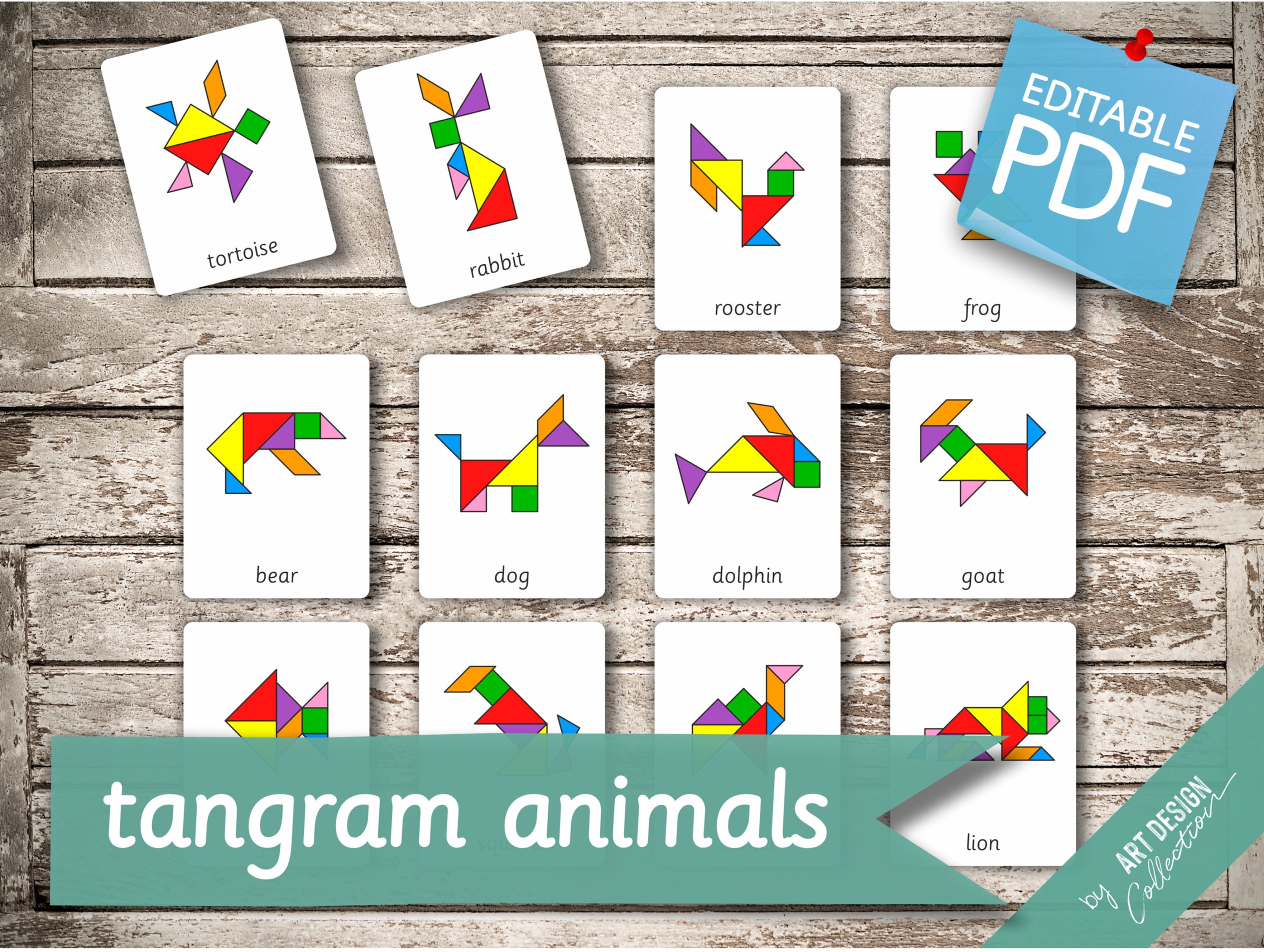 TANGRAM ANIMALS 120 Montessori Cards Flash Cards Nomenclature FlashCards  Editable Pdf Printable Cards preschool -  México