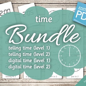 BUNDLE "Telling TIME - Digital TIME" • 384 Editable Montessori Cards • Time Flash Cards  Nomenclature Cards   preschool Pdf Printable Clock