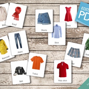 KLEDING echte foto's 40 bewerkbare Montessori-kaarten Flash-kaarten Nomenclatuur FlashCards Pdf afdrukbare kaarten Montessori-speelgoed kleuterschool afbeelding 3