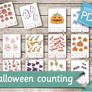 HALLOWEEN COUNTING • 20 Editable Montessori Cards • Flash Cards Nomenclature FlashCards preschool Pdf Printable Clip Cards Maths