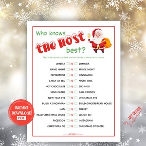 Quem conhece melhor o HOST? Jogo • Jogo de Natal Feriado Festa de Natal Jogos de festa de Natal Jogo de bingo de Natal Jogos para imprimir
