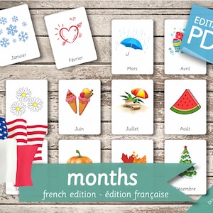 MONTHS FRENCH Edition • 60 French and 60 English Editable Montessori Cards • Flash Cards Nomenclature Cards Pdf preschool Printable Toys
