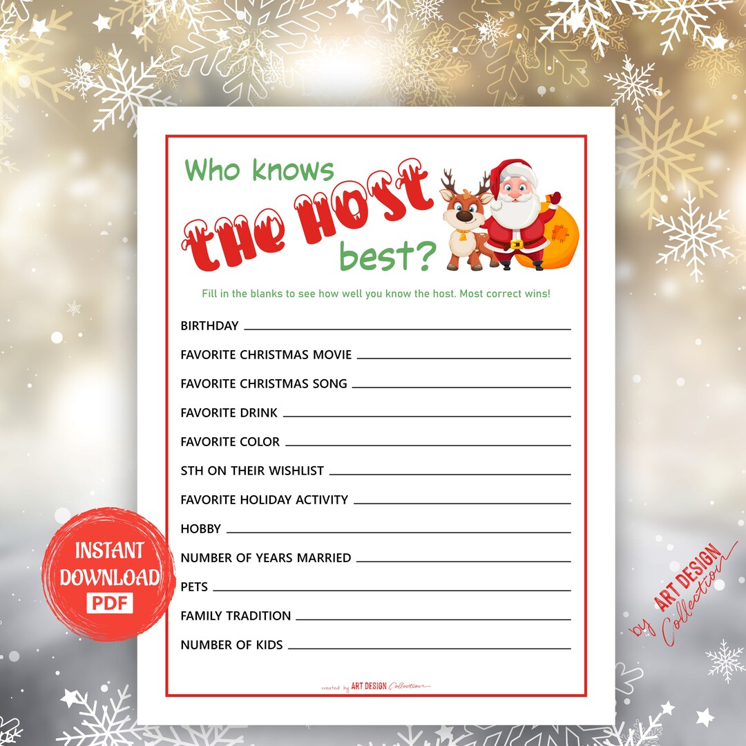 Who Knows the HOST Best? Game • Christmas Game Holiday Christmas Party Holiday Party Games Xmas ...