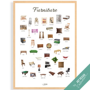 CARTEL DE MUEBLES • Póster Montessori • Póster de aprendizaje educativo Montessori para la educación en el hogar, habitación de niños en edad preescolar
