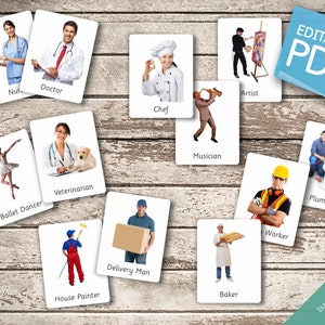 PROFESSIONS real pictures 36 Editable Montessori Cards Flash Cards Nomenclature Cards Pdf Printable Cards Montessori Toys preschool zdjęcie 3