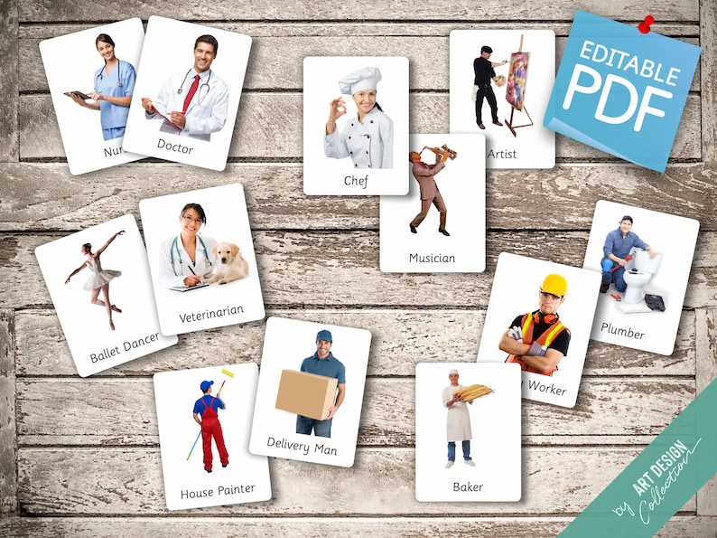 PROFESSIONS real pictures 36 Editable Montessori Cards Flash Cards Nomenclature Cards Pdf Printable Cards Montessori Toys preschool zdjęcie 3