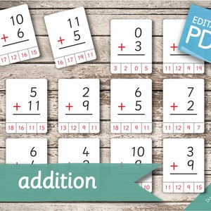 ADICIÓN Matemáticas • 169 Tarjetas Montessori • Tarjetas didácticas Nomenclatura Tarjetas didácticas PDF editables Tarjetas imprimibles preescolar