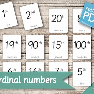 NOMBRES ORDINAIRES • 28 cartes Montessori • Cartes Flash Cartes Flash de nomenclature Pdf modifiables Cartes imprimables préscolaire
