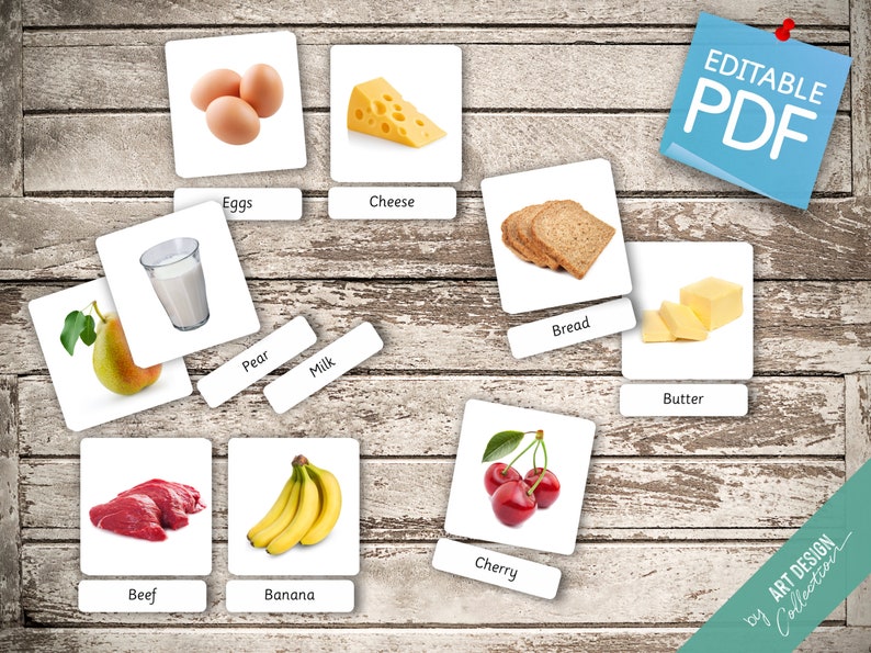 FIRST FOODS (real pictures) • 92 Editable Montessori Cards • Flash Cards Nomenclature FlashCards Pdf Printable Cards Montessori preschool