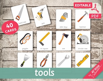 TOOLS • 40 Montessori Cards • Flash Cards  Nomenclature FlashCards  Editable Pdf Printable Cards preschool