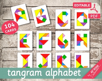 TANGRAM ALPHABET • 104 Montessori Cards • Flash Cards Nomenclature FlashCards Pdf Printable Cards preschool