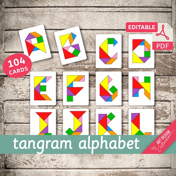 TANGRAM ALPHABET • 104 Montessori Cards • Flash Cards Nomenclature FlashCards Pdf Printable Cards preschool