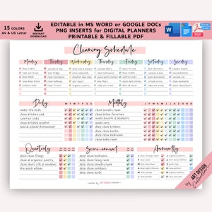 EDITABLE Cleaning Schedule Planner Word Google Docs Fillable Printable PDF Cleaning Schedule Weekly House Chores Household Planner Printable