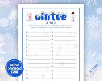 WINTER A to Z Game • Christmas Game Holiday Christmas Party Holiday Party games Xmas bingo game Christmas Printable Games This or That