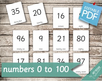 NUMBERS 0 to 100 • 101 Editable Montessori Cards • Flash Cards  Nomenclature FlashCards  Editable Pdf Printable Cards preschool toys