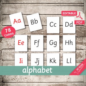 ALFABETO • 78 Cartões Montessori • Flash Cards Nomenclatura FlashCards PDF editável Cartões imprimíveis pré-escola