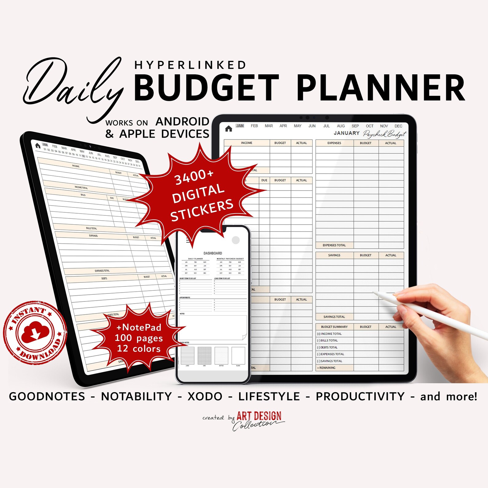 Ios Example Notes Budget Daily BUDGET Planner, Goodnotes Digital Planner Digital Finance Planner ...