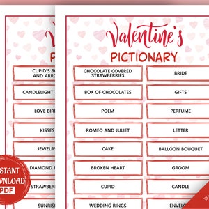 VALENTINE'S PICTIONARY Game • Love Game Holiday Christmas Party Holiday games Xmas bingo game Valentine Day Printable Games Charades Game
