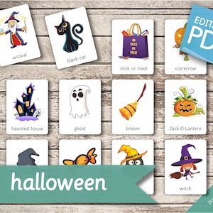 HALLOWEEN Vocabulary • 32 Editable Montessori Cards • Flash Cards Nomenclature FlashCards PDF Printable Cards Montessori Toys Preschool