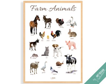 FARM ANIMALS POSTER • Montessori Poster • Montessori Educational Homeschooling Learning Poster Kids Nursery Room preschool