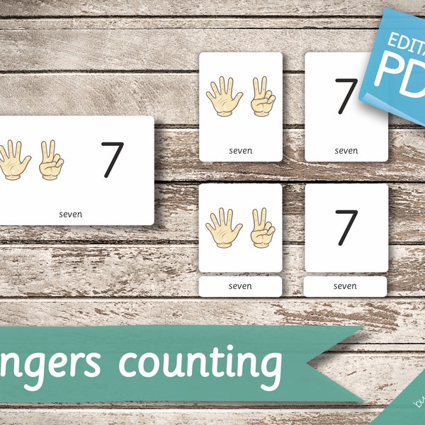 FINGERS COUNTING • 39 Montessori Cards • Flash Cards  Nomenclature FlashCards  Editable Pdf Printable Cards preschool