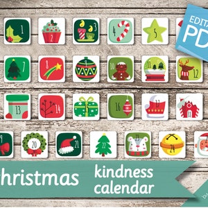 CHRISTMAS KINDNESS CALENDAR • 26 Editable Montessori Cards • Flash Cards Nomenclature Cards Pdf Printable Cards Montessori Toys Preschool