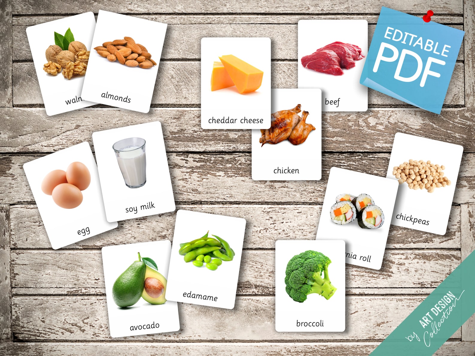 PROTEIN-RICH FOODS • 103 Editable Montessori Cards • Flash Cards ...