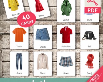 ABBIGLIAMENTO (immagini reali) • 40 carte Montessori modificabili • Schede flash Nomenclatura Schede flash stampabili Pdf Giocattoli Montessori prescolare