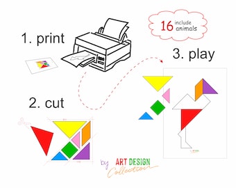 Tangram Animal Cards, Montessori Learning Game, Tangram Puzzle Toy Print Download Animal Tangram Montessori Pdf Printable Learning preschool