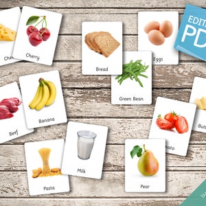 FIRST FOODS (real pictures) • 92 Editable Montessori Cards • Flash Cards Nomenclature FlashCards Pdf Printable Cards Montessori preschool