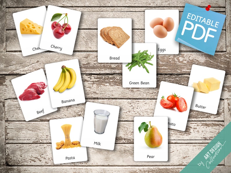 FIRST FOODS (real pictures) • 92 Editable Montessori Cards • Flash Cards Nomenclature FlashCards Pdf Printable Cards Montessori preschool