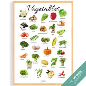 CARTEL DE VERDURAS • Póster Montessori • Póster educativo Montessori para el aprendizaje en el hogar, guardería, juguetes para niños en edad preescolar