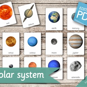 SOLAR SYSTEM • 13 Editable Montessori Cards • Flash Cards  Nomenclature FlashCards PDF Printable Cards preschool Toys