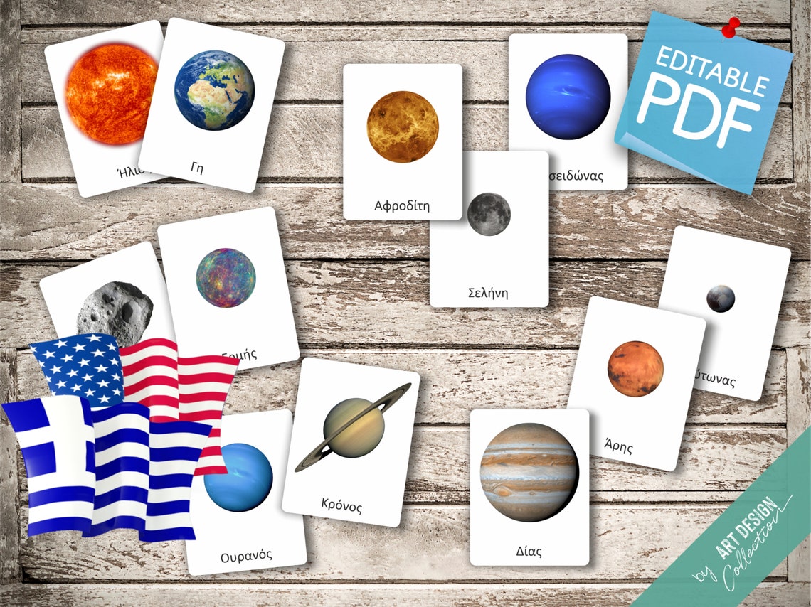 SOLAR SYSTEM GREEK Edition 13 Greek and 13 English Editable Etsy