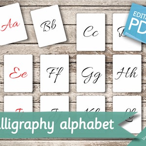 CALLIGRAPHY ALPHABET • 78 Montessori Cards • Flash Cards Nomenclature FlashCards Editable Pdf Printable Cards preschool