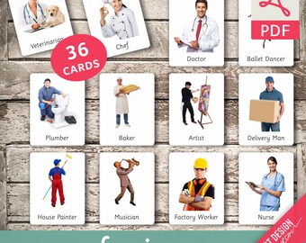 PROFESSIONS (real pictures) • 36 Editable Montessori Cards • Flash Cards Nomenclature Cards Pdf Printable Cards Montessori Toys preschool